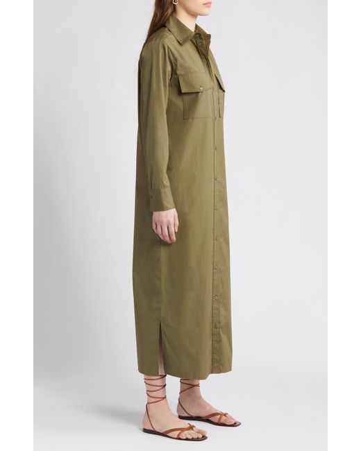 Nordstrom Green Two-pocket Long Sleeve Cotton Shirtdress