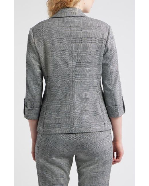 Anne Klein Gray Windowpane Plaid Roll-Tab Sleeve Jacket
