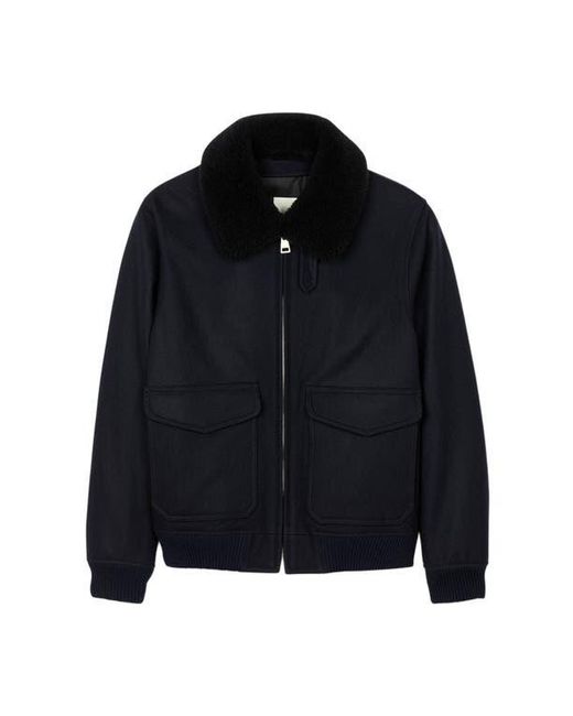 Sandro Blue Wool Aviator Jacket With Shearling for men
