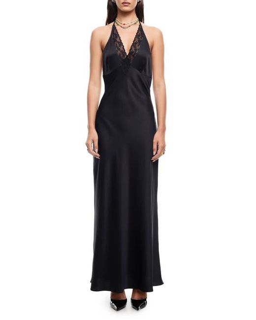 Lioness Shoreline Plaid Lace Trim Halter Maxi Dress in Black | Lyst