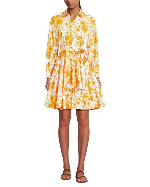 Lands' End Yellow Poplin Button Front Dress With Godets