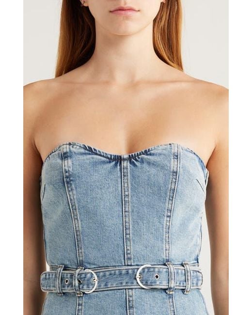 Steve Madden Blue Matilda Belted Strapless Denim Minidress