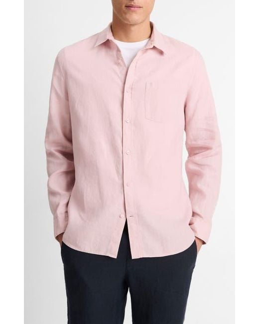 Vince Pink Linen Button-Up Shirt for men