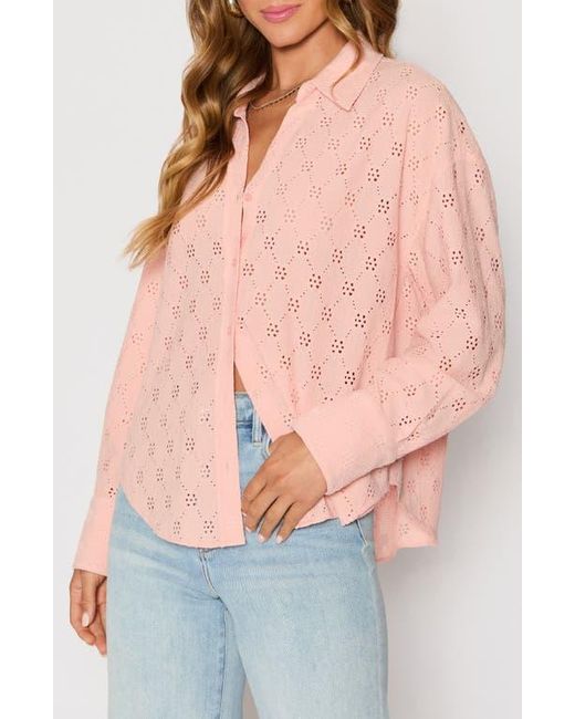 Vici Collection Orange Amber Eyelet Crepe Button-Up Shirt
