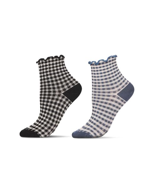 Memoi White Gingham Assorted 2-Pack Ankle Socks