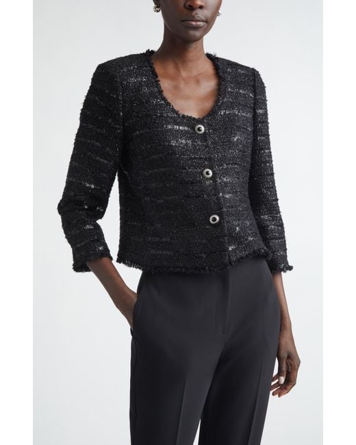 St. John Black Metallic Tweed Jacket
