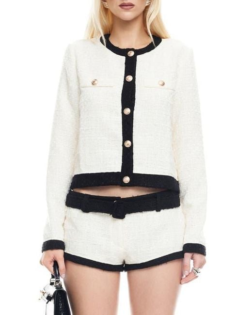 Lioness White Riviera Contrast Trim Tweed Jacket