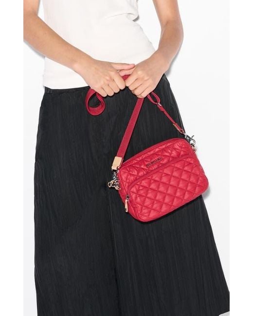 MZ Wallace Red Small Metro Quilted Nylon Camera Bag
