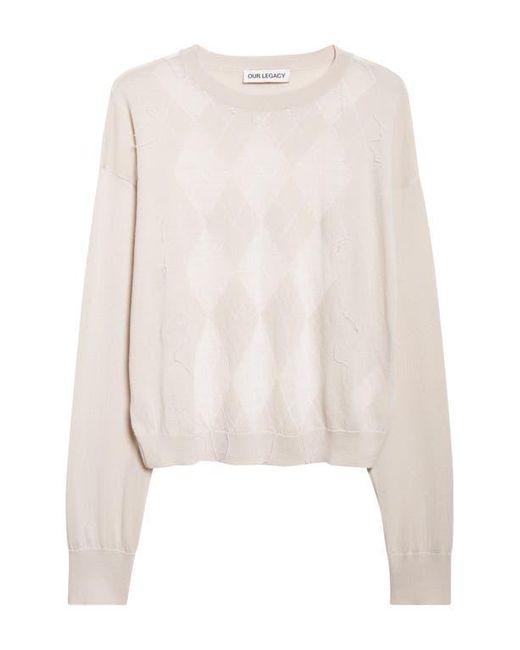 Our Legacy White Sonar Distressed Argyle Plaid Wool Sweater for men