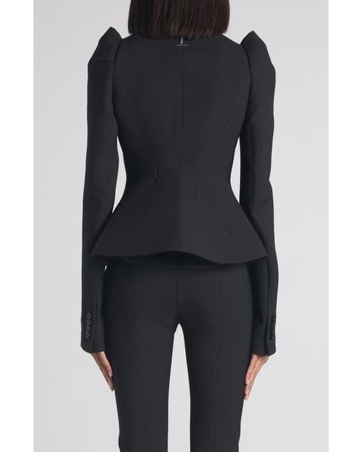 Alexander McQueen Black Pleated Puff Shoulder Stretch Wool Crop Jacket