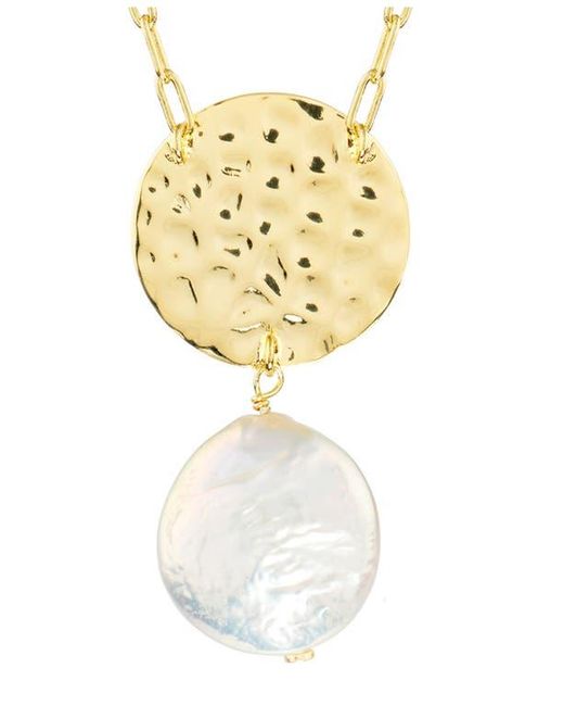 ATHRA LUXE Metallic Hammered Disc & Coin Pearl Pendant Necklace