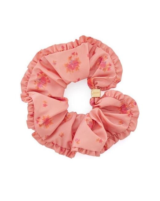 Ganni Pink Printed Taffeta Scrunchie