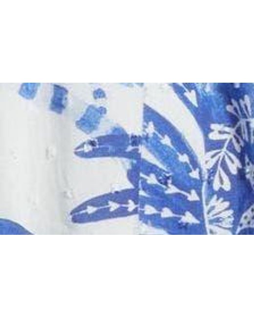 Farm Rio Blue Flowerful Birds Print Long Sleeve Cotton Minidress