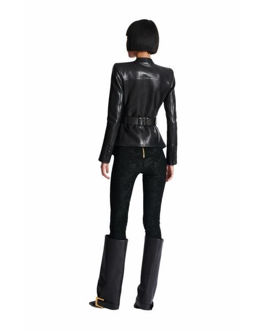 Balmain Black 1-Button Belted Leather Jacket