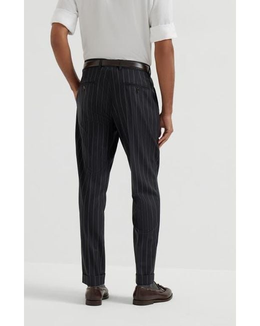 Brunello Cucinelli Blue Wide Chalk Stripe Trousers for men