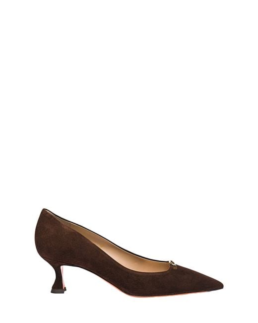 Santoni Brown Suede Mid-Heel Pump