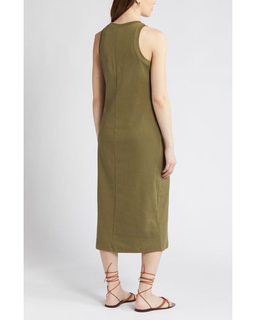 Nordstrom Green Stretch Cotton Ribbed Tank Dress