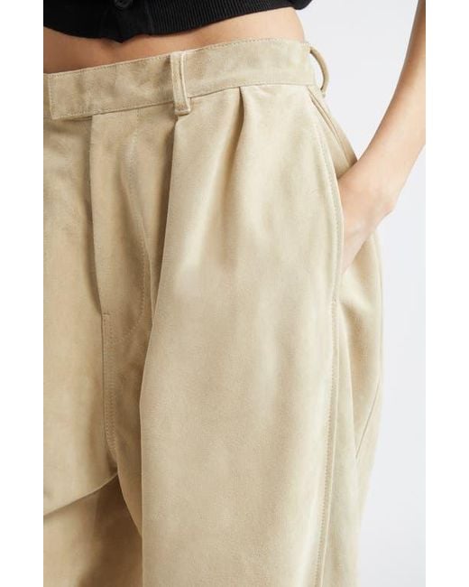 R13 Natural Pleated Wide Leg Suede Pants