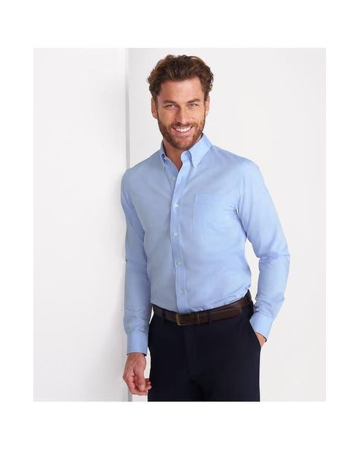 Lands' End Blue School Uniform Tailored Fit No Iron Solid Supima Cotton Pinpoint Buttondown Collar Dress Shirt for men