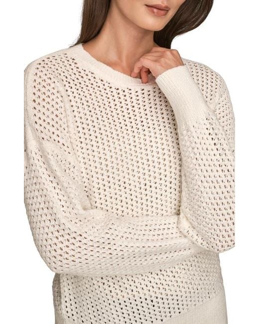 Donna Karan Natural Open Stitch Cotton Blend Sweater
