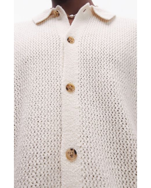 Topman Natural Textured Knit Short Sleeve Button-up Shirt for men