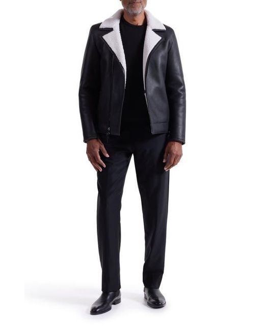 Bugatchi Black Genuine Shearling Biker Jacket for men
