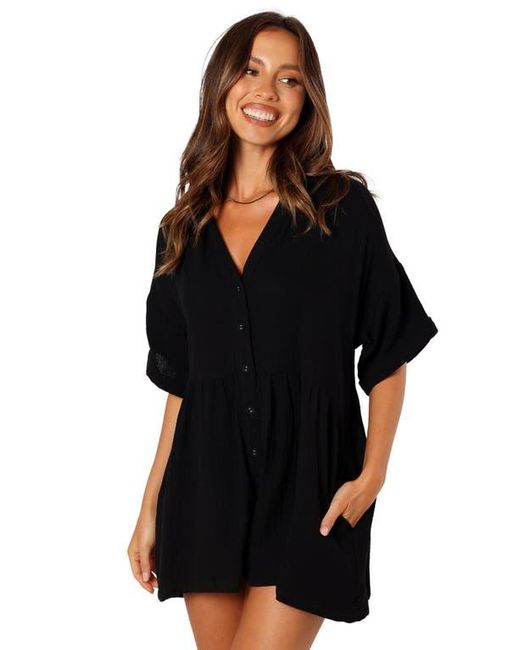 Petal & Pup Black Winny Crinkle Cotton Romper