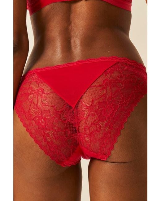 Stripe & Stare Red Eco Lace Padded Triangle Bralette & Original Knicker Set