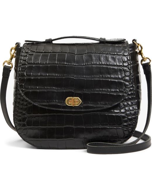Clare V. Black Louis Croc Embossed Leather Crossbody Bag