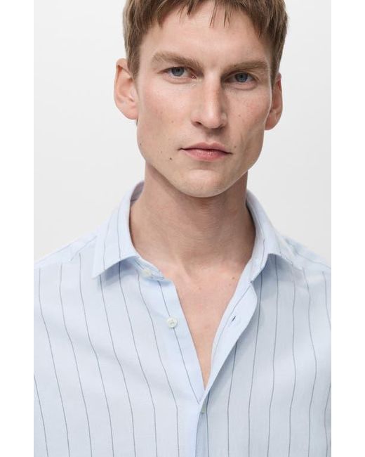 Mango Gray Regular Fit Stripe Linen & Cotton Button-Up Shirt for men