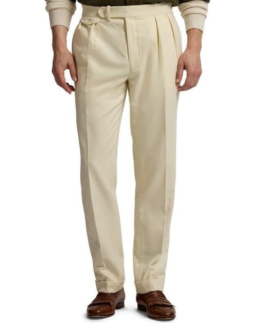 Ralph Lauren Natural Pleated Wool Flannel Trousers for men