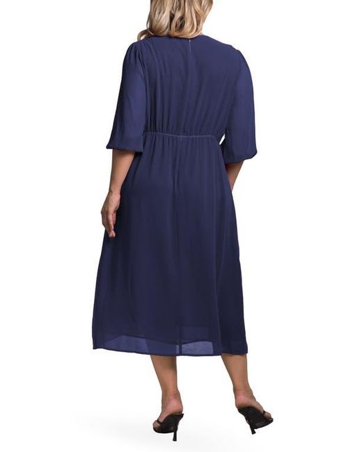 Standards & Practices Blue Kenna Tie Front Chiffon Midi Dress