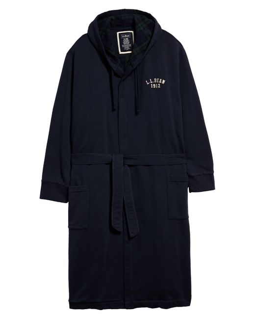 L.L. Bean Blue Rugby Flannel Lined Hooded Robe for men