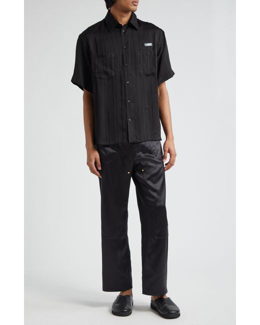 4SDESIGNS Black Stripe Short Sleeve Button-up Utility Shirt for men