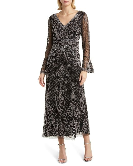 Pisarro Nights Black Beaded Long Sleeve Gown