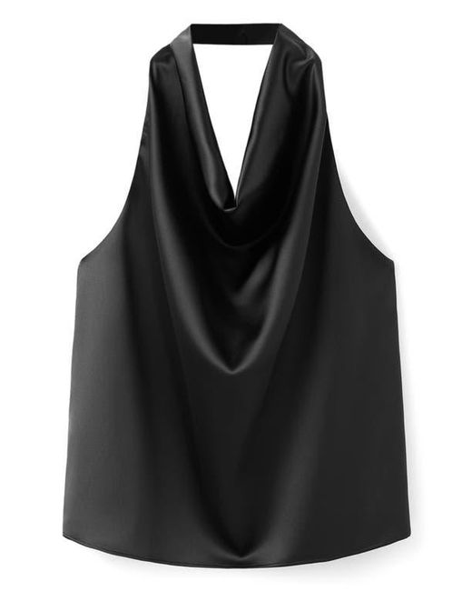 Mango Black Drape Halter Neck Satin Top