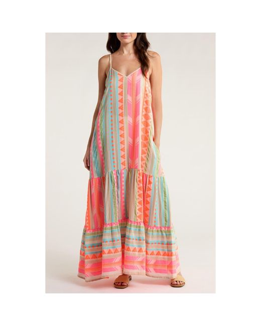 sachin and babi light blue dress Moanum - Sleeveless Round Neck Floral Embroidered Tiered Maxi A-Line Dress