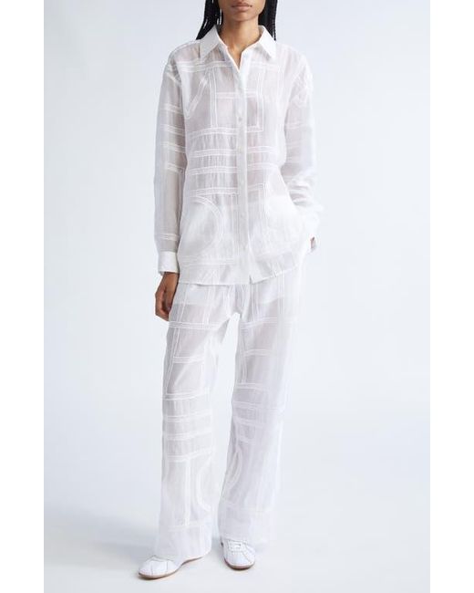 Totême  White Embroidered Organic Cotton & Silk Monogram Oversize Button-Up Shirt