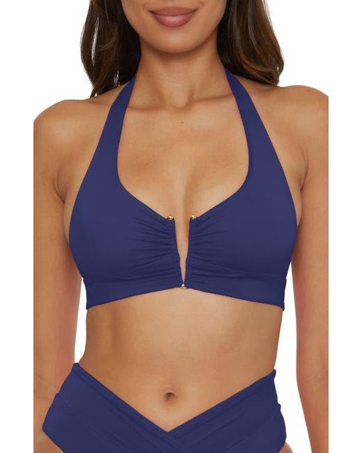 Becca Blue Shirred V-Wire Halter Bikini Top