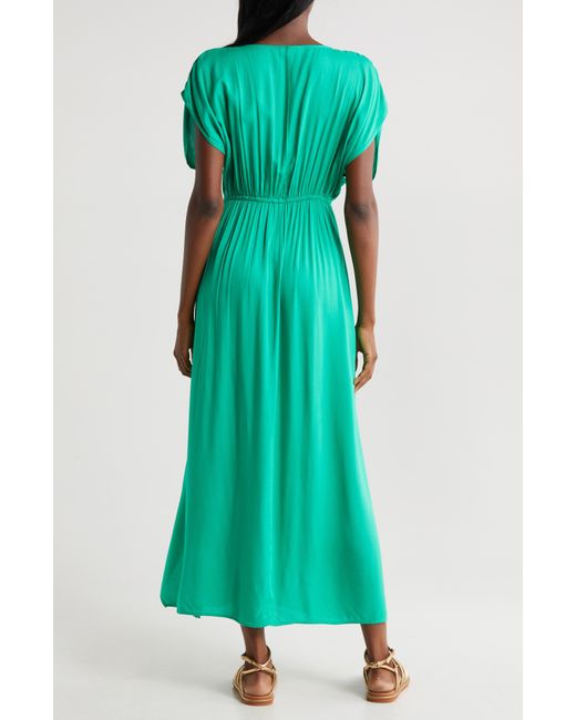 Elan Green Deep V-neck Cover-up Maxi Dress