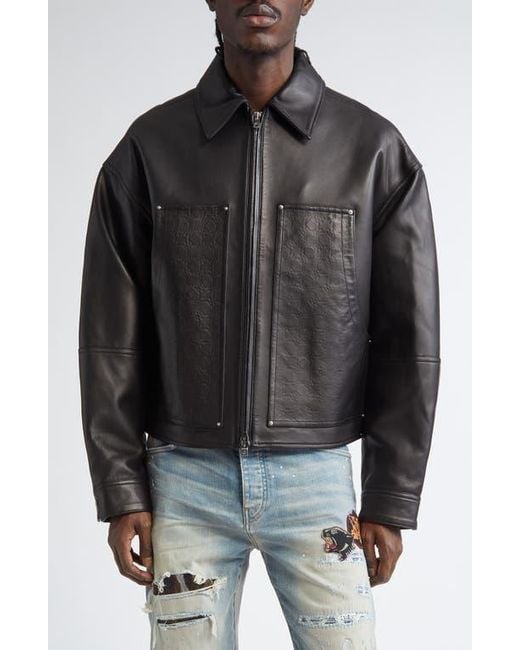 Amiri Black Ma Quad Embossed Leather Work Jacket for men