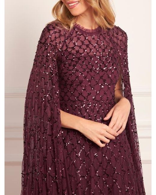 Needle & Thread Purple Heart Lattice Cape Ankle Gown