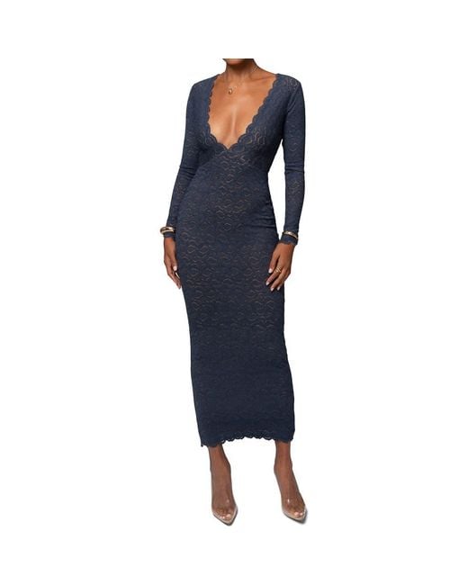 jluxlabel blue dress Reunited Lace Long Sleeve Maxi in Lace & Beads - YGroup_James while the high neckline Size:UK4