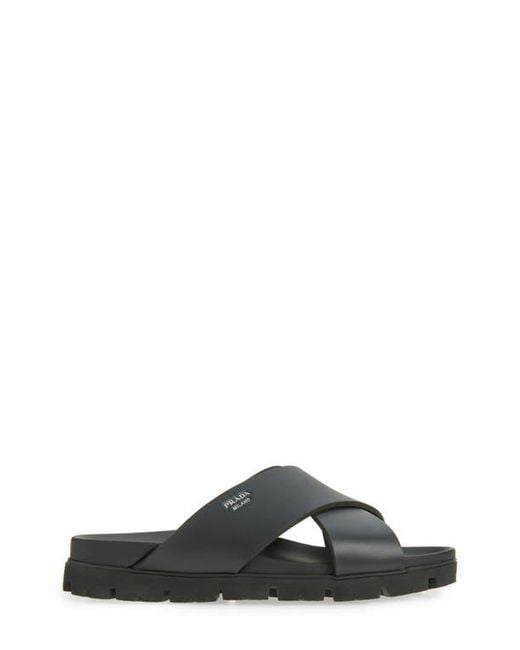 Prada Gray Cross Strap Slide Sandal