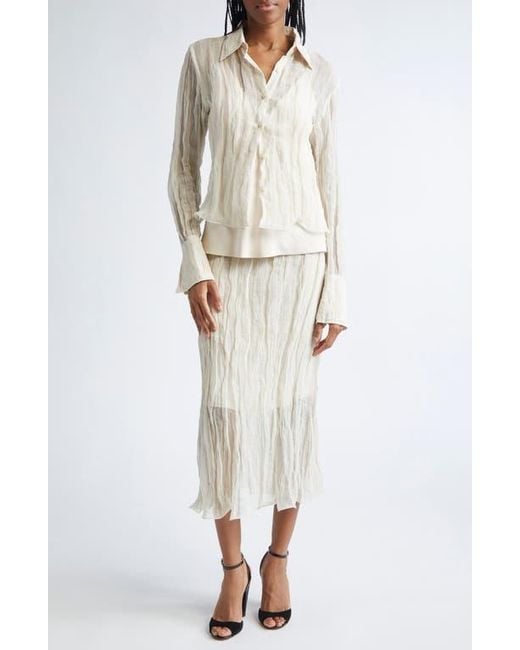 Brandon Maxwell White The Billie Crinkle Metallic Organza Button-Up Shirt