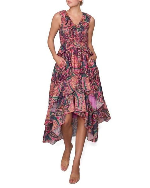 melloday dress Women's Sleeveless Ruffle Neck in Ivory Floral, Large Woven fabrication Melloday Blue Floral Tiered V-Neck