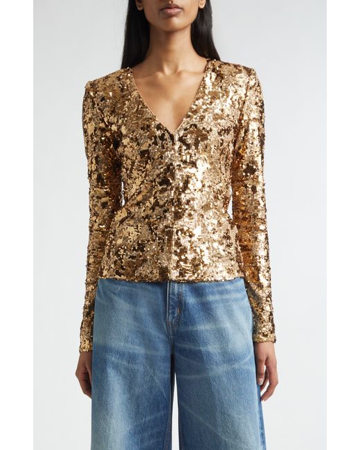 St. John Blue Megan Stretch Sequin Top