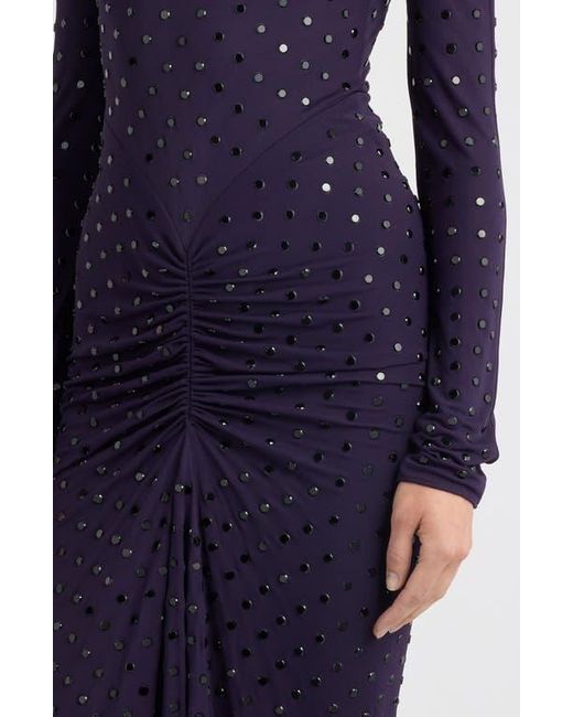 Alaa Women's Blue Crystal Embellished Ruched Long Sleeve Jersey Dress