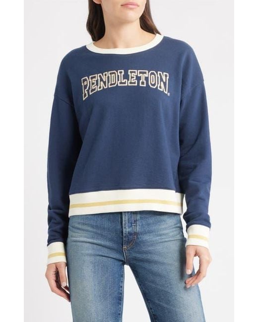 Pendleton Blue Logo Embroidered Cotton French Terry Sweatshirt
