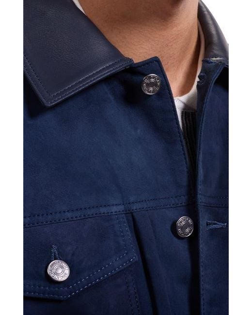 Bugatchi Blue Hybrid Leather Trucker Jacket for men
